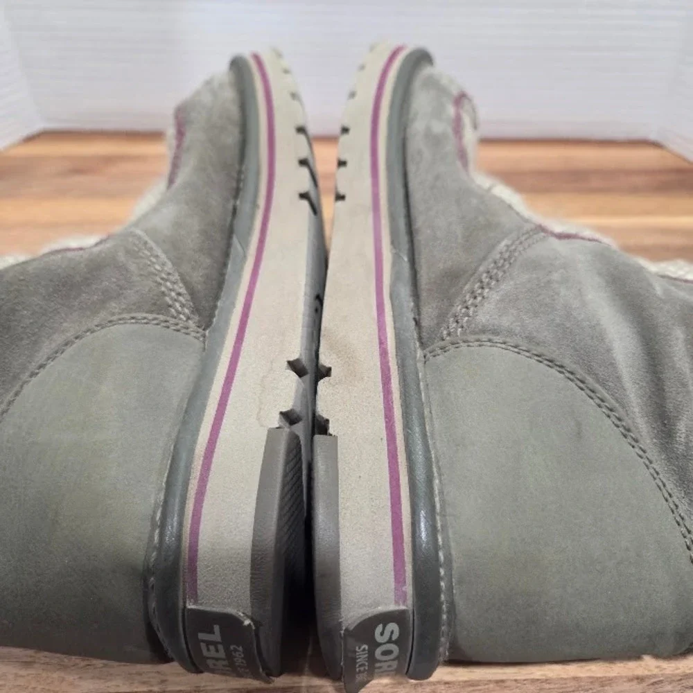 Sorel Newbie Tall Boots Womens 11 Quarry Grey Suede Quilted Fleece Winter NL2075